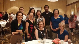 Pictured: Todd Whitney (faculty co-chair), Laurie MacGillvray, Lauren Burrow (faculty co-chair), Christopher Eddings (student president), Sandra Turner, Nicole Thompson, DeAnna Owens, Carmen Weaver, and Loretta Rudd