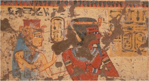 Ahmose-Nefertari and Amunhotep I receiving offerings from the deceased. 